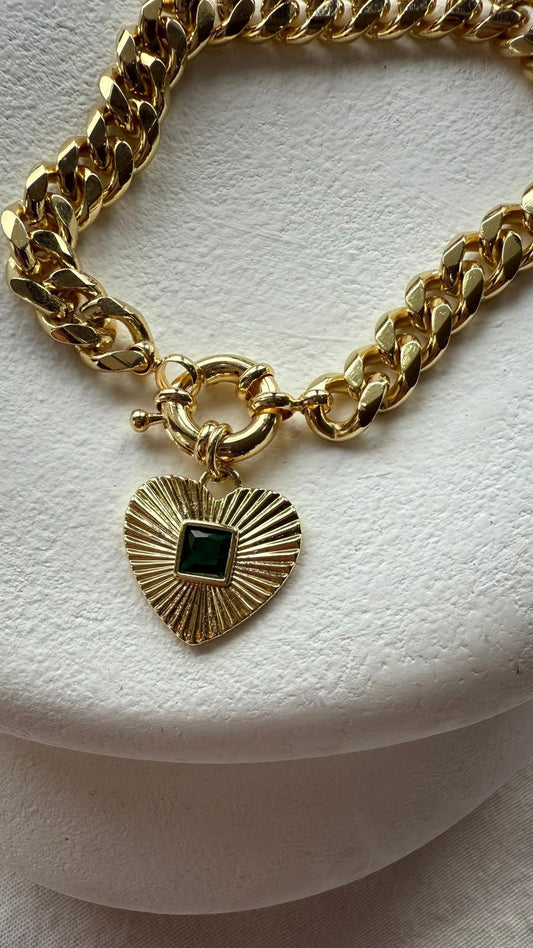 Kalın Zincir Kalpli - Bileklik