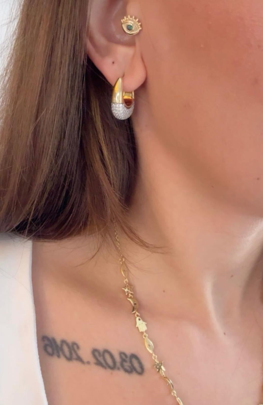 Gold Zirkon Taşlı Halka Küpe