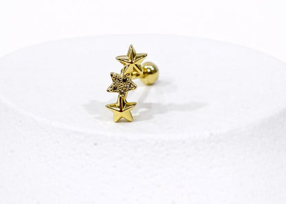 Yıldız Detaylı Gold Renk Arkadan Vidalı Cartilage Piercing