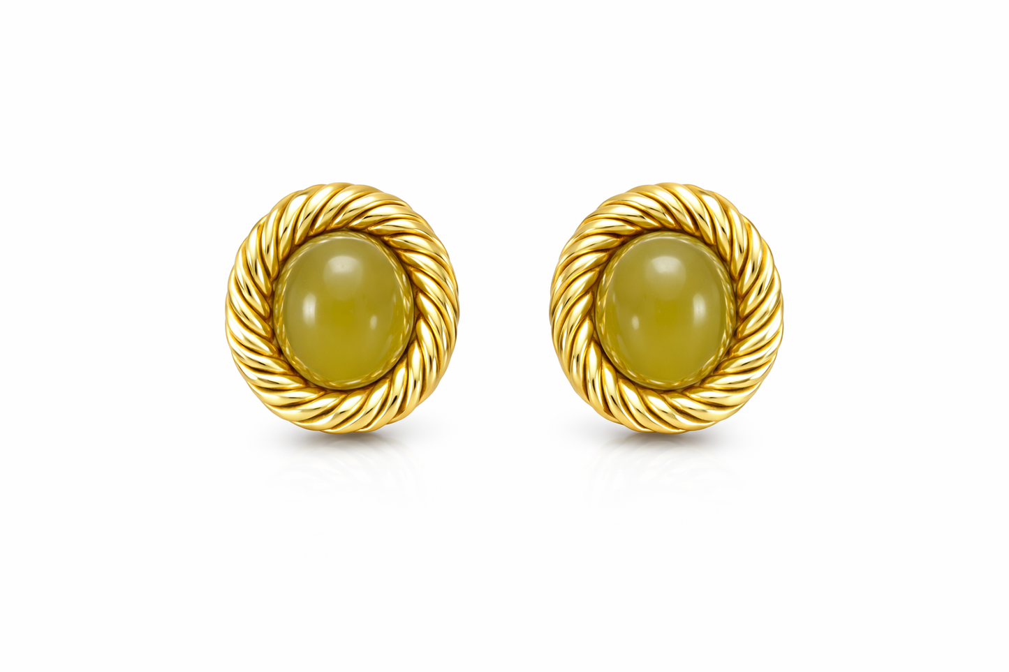 Gold Renk  Yeşil Taş Detaylı Vintage Küpe