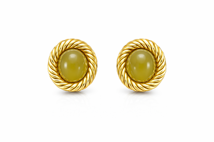 Gold Renk  Yeşil Taş Detaylı Vintage Küpe