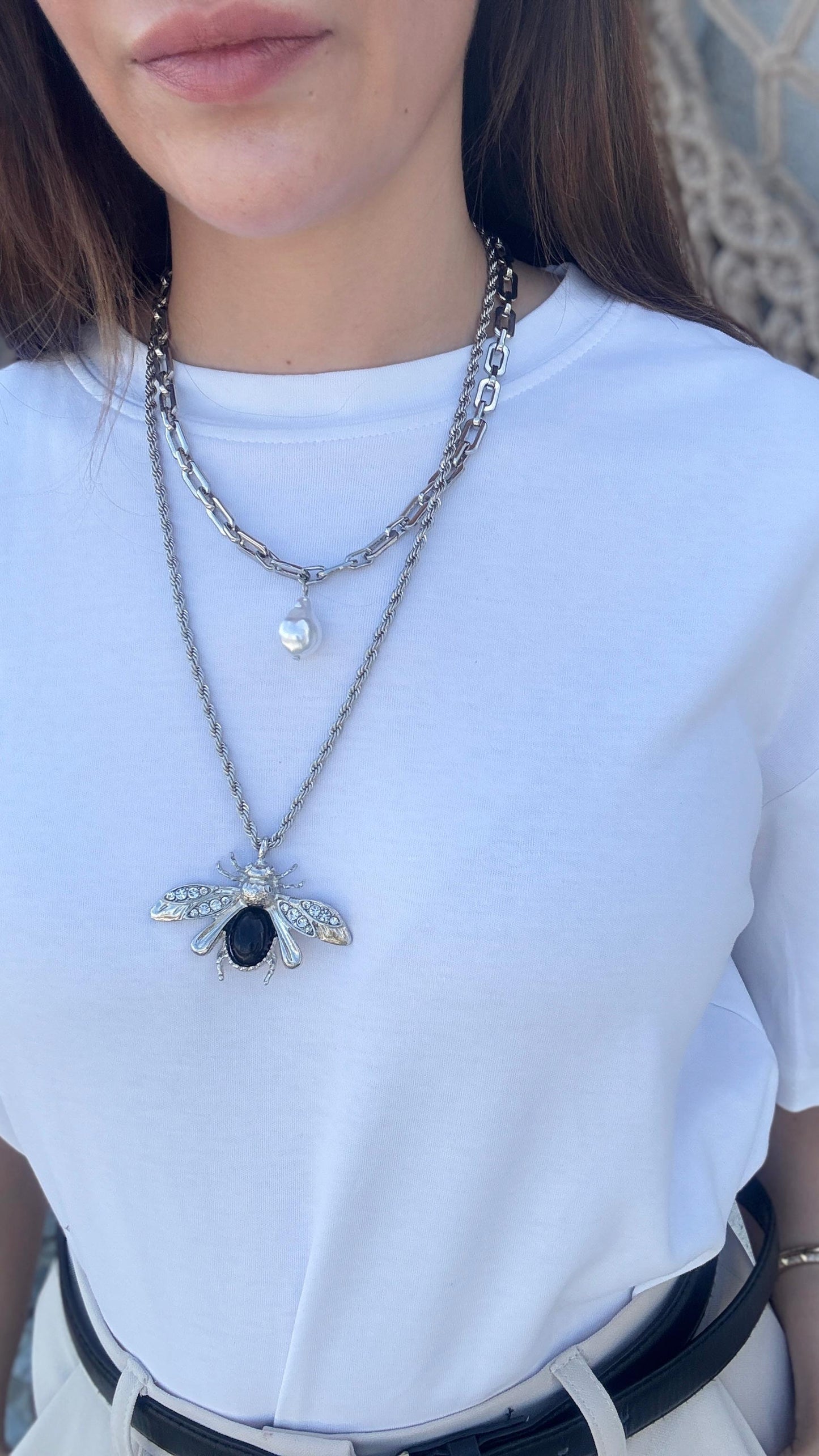 İnci ve Arı Katmanlı Marka Model  Kolye