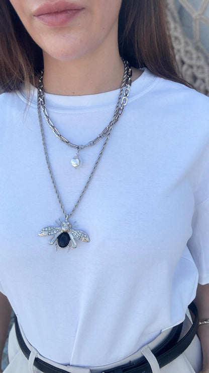 İnci ve Arı Katmanlı Marka Model  Kolye