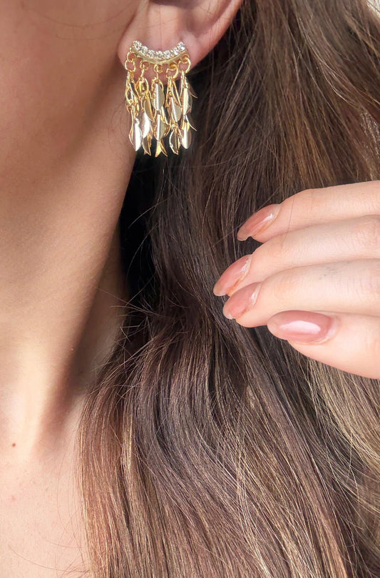 Zirkon Detaylı Yaprak Küpe