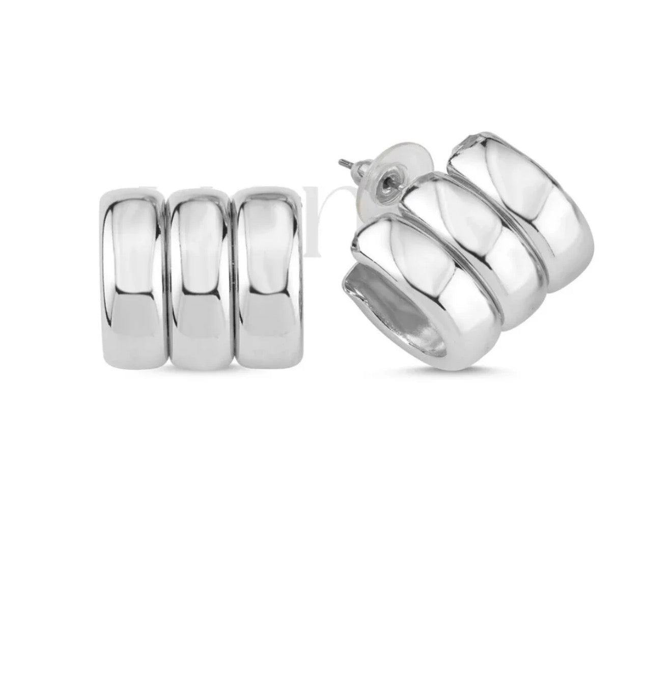 3’Halka Bombeli Silver Küpe