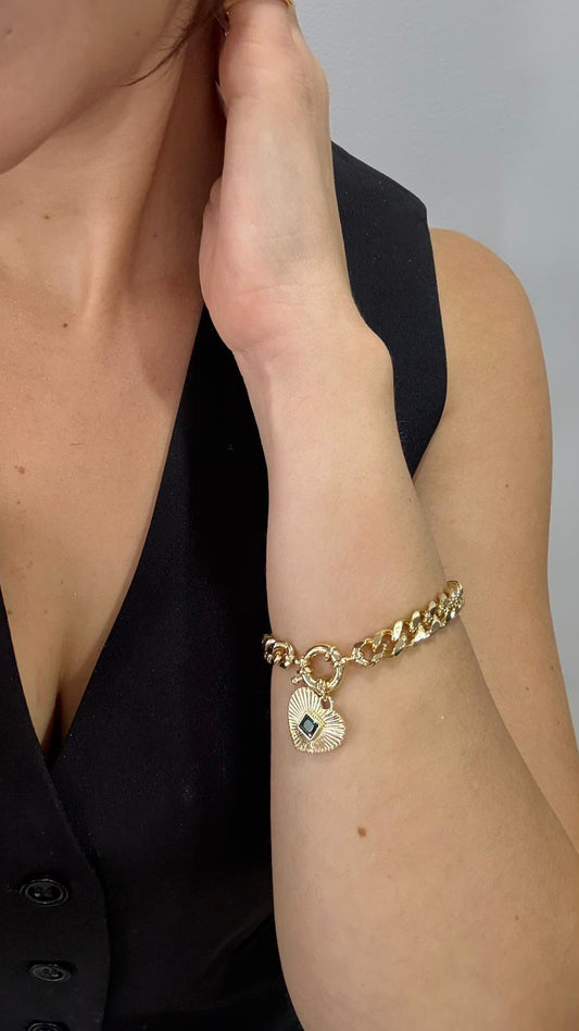 Kalın Zincir Kalpli - Bileklik