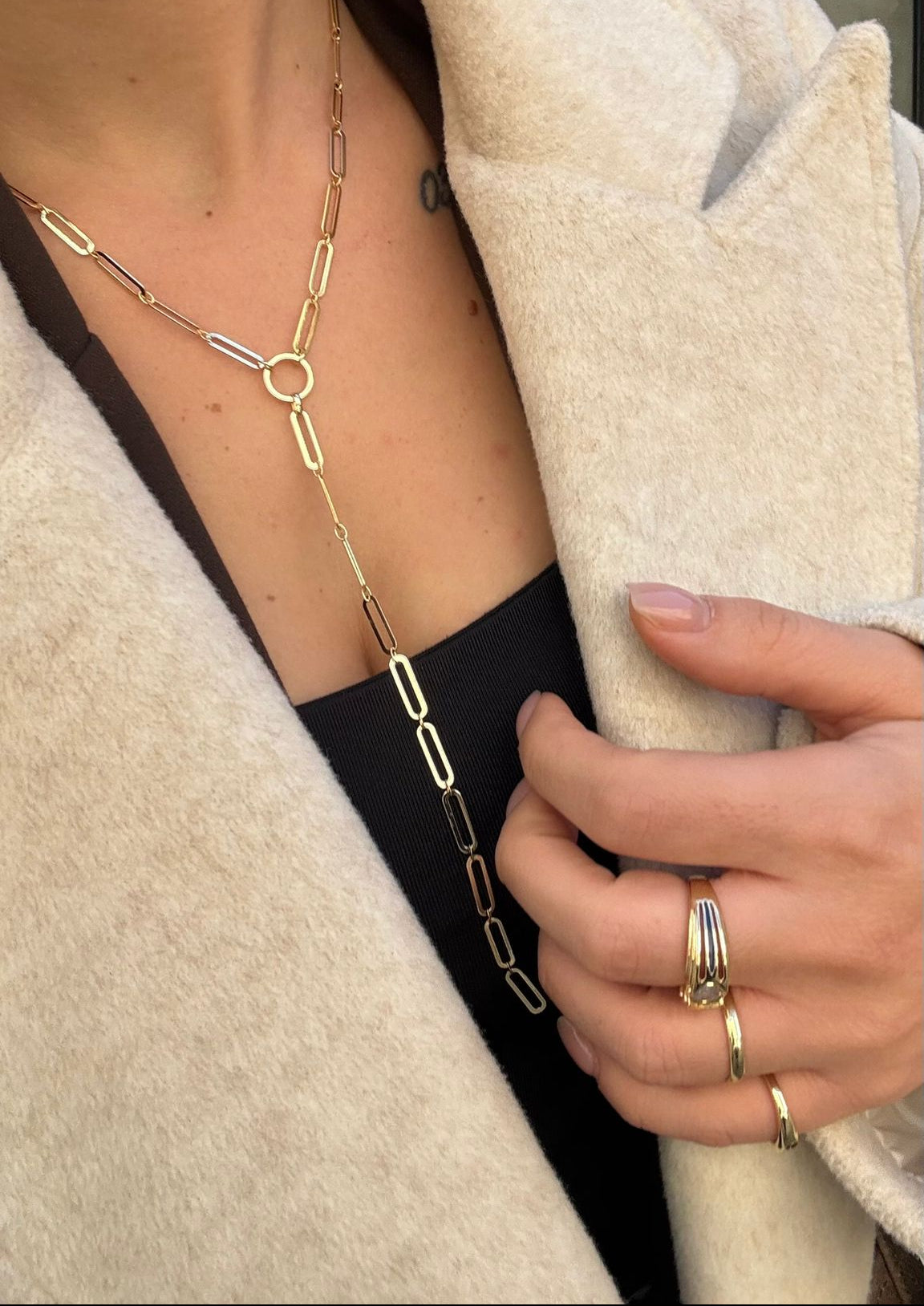 Uzun, dikdörtgen zincir halka- Kolye