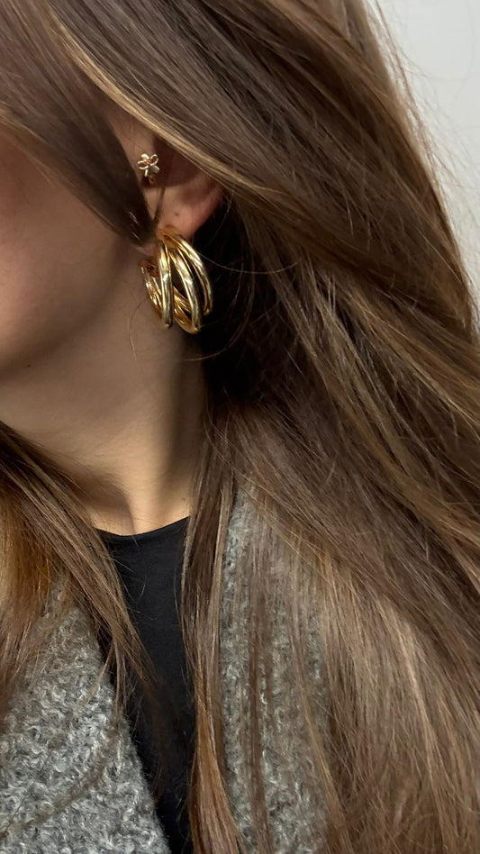 Gold 3'lü Halka Küpe