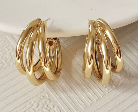 Gold 3'lü Halka Küpe