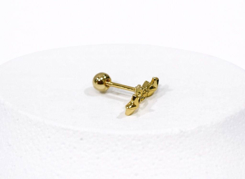 Yıldız Detaylı Gold Renk Arkadan Vidalı Cartilage Piercing